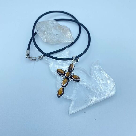 Tiger Eye Cross Silver Necklace - Picture 1 of 3